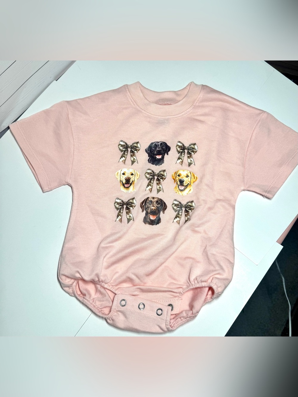 Pink Puppy Print Dog Onesie - Cute Bow Dog Faces